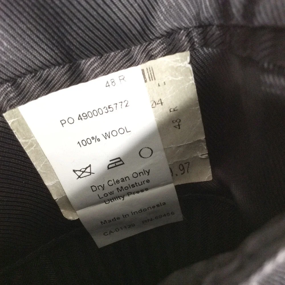 Calvin Klein 2 Button Suit Jacket Blazer Men's Size 48R Black 100% Wool